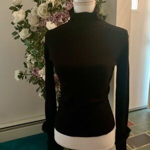 Koji Yohji long sleeve fur trim turtleneck sweater top black Y2K